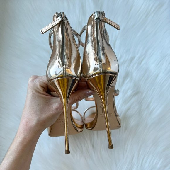Giuseppe Zanotti Women's Rose Gold Metallic Leather Harmony Sandals Size 38.5 - Picture 6 of 9